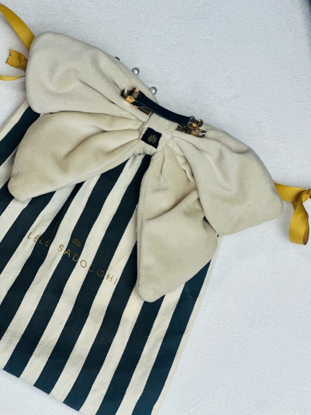Lele Sadoughi Faux Pearl Velvet Bow Barette - Picture 2 of 2